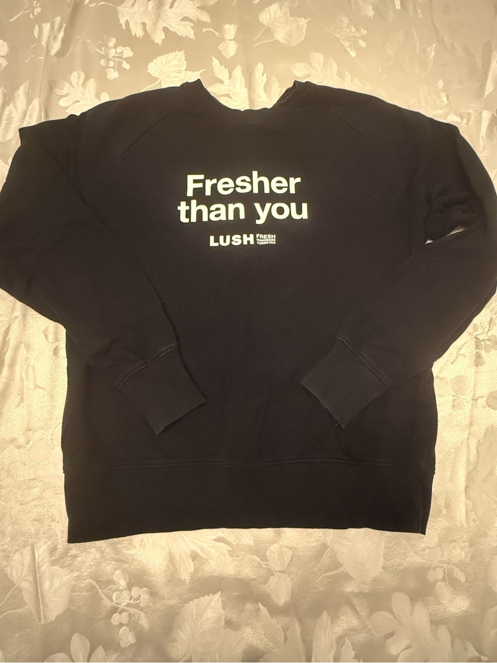 LUSH “Fresher Than You” Crewneck Sweatshirt – Black – Organic Cotton – Size Med